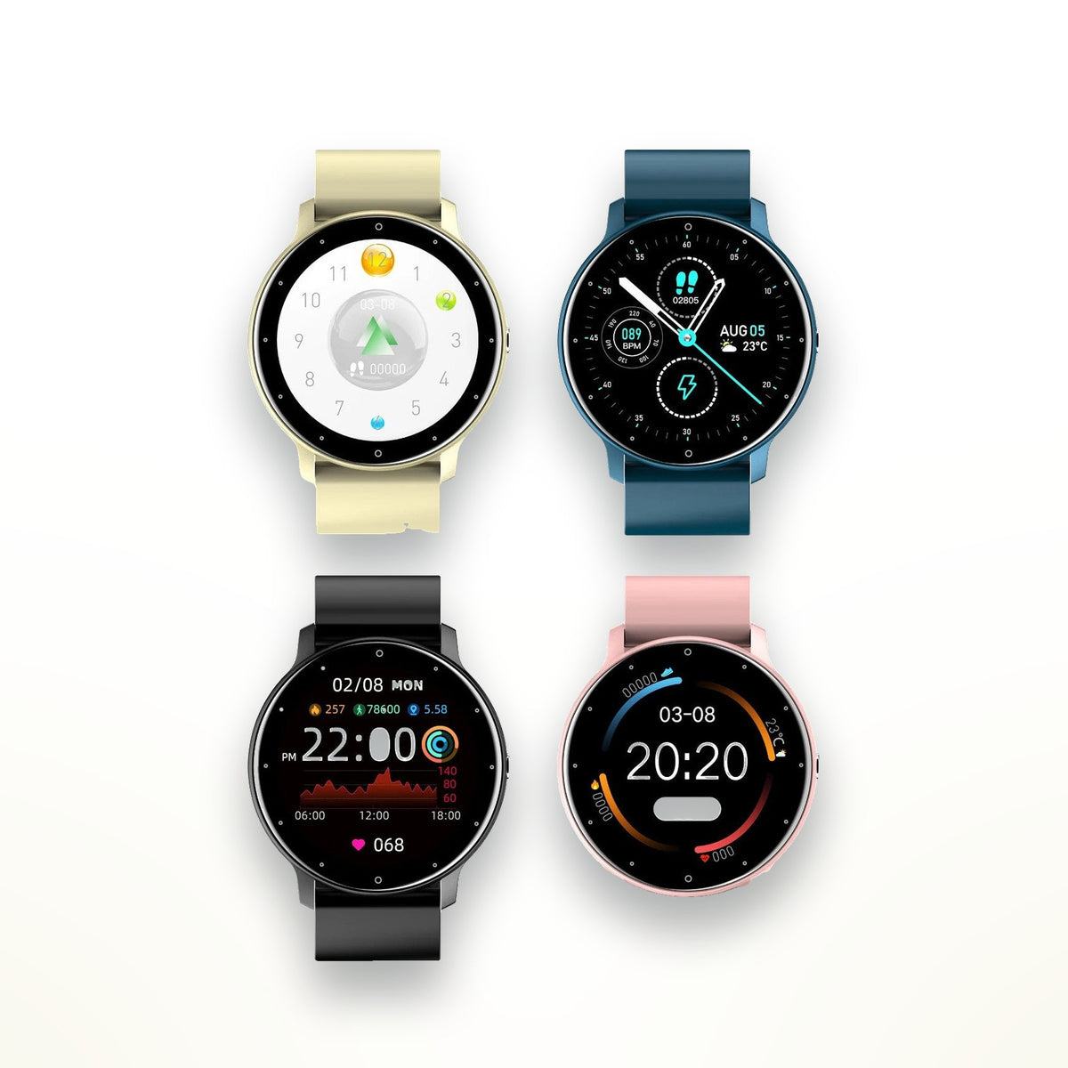 Round smart watch with heart rate and sleep tracking