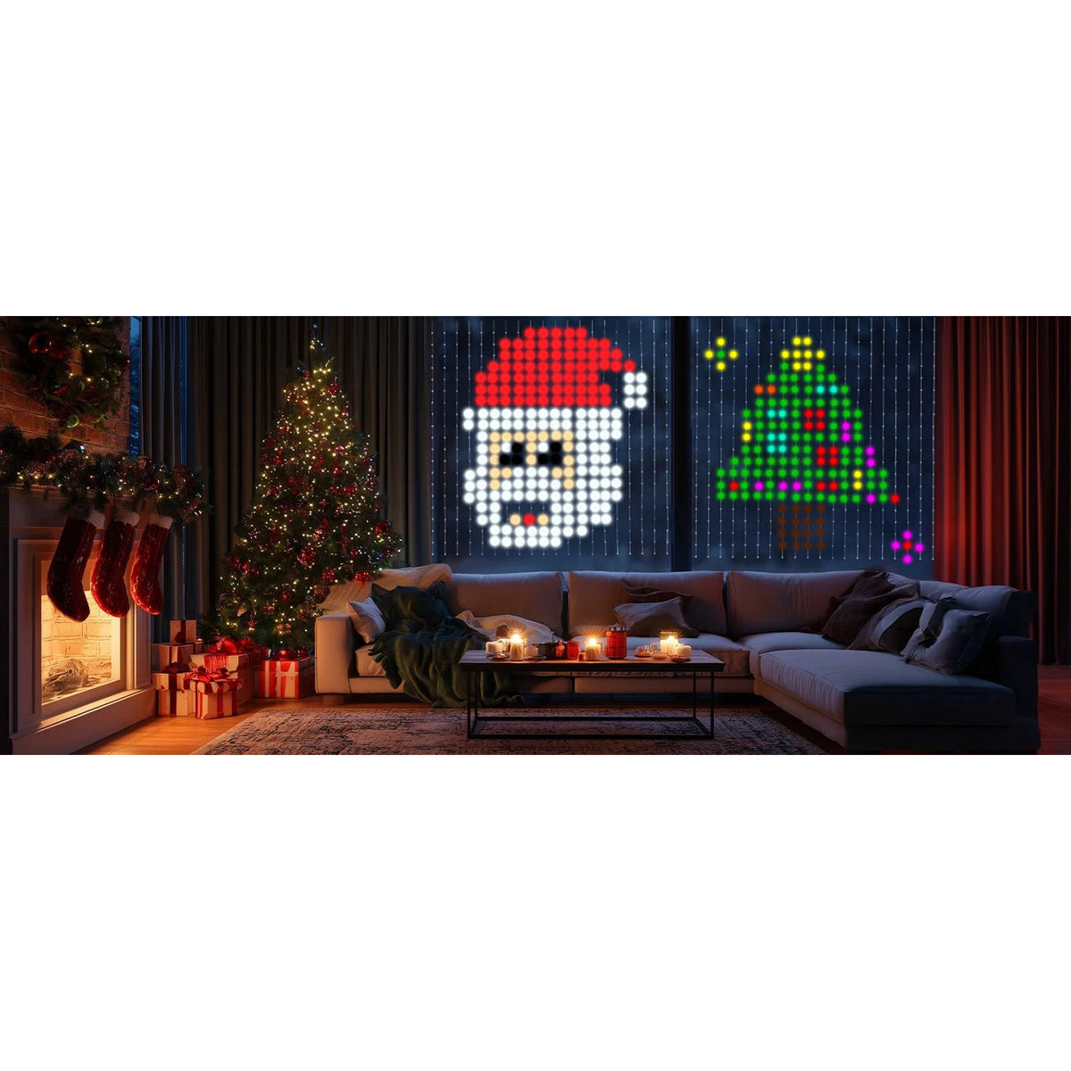 Smart LED curtain light with app patterns and text – view 3