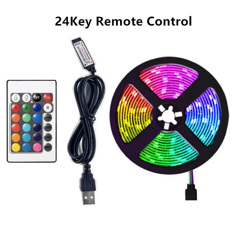 USB RGB LED strip with remote or Bluetooth, 1–5 m