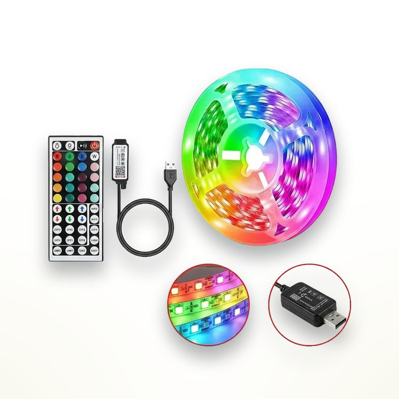 USB RGB LED strip with remote or app control, 1–30 m