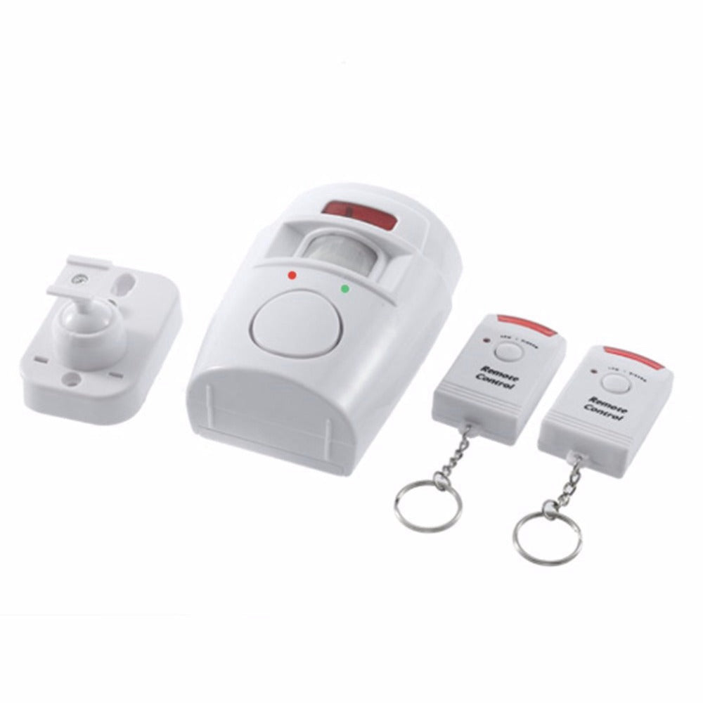 Wireless PIR motion alarm with 2 key-fob remotes