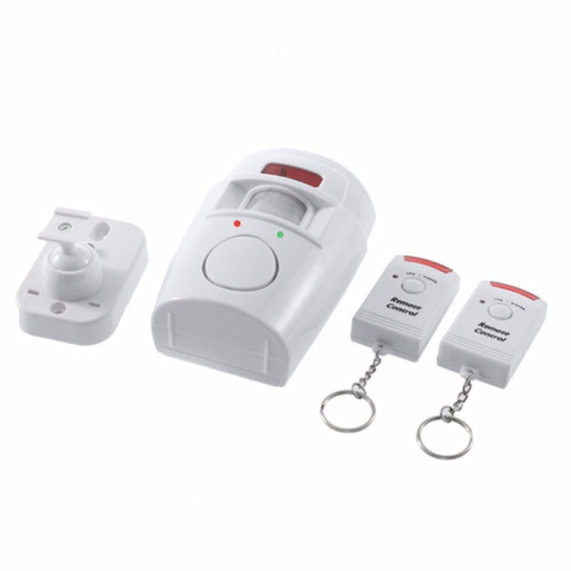 Wireless PIR motion alarm with 2 key-fob remotes