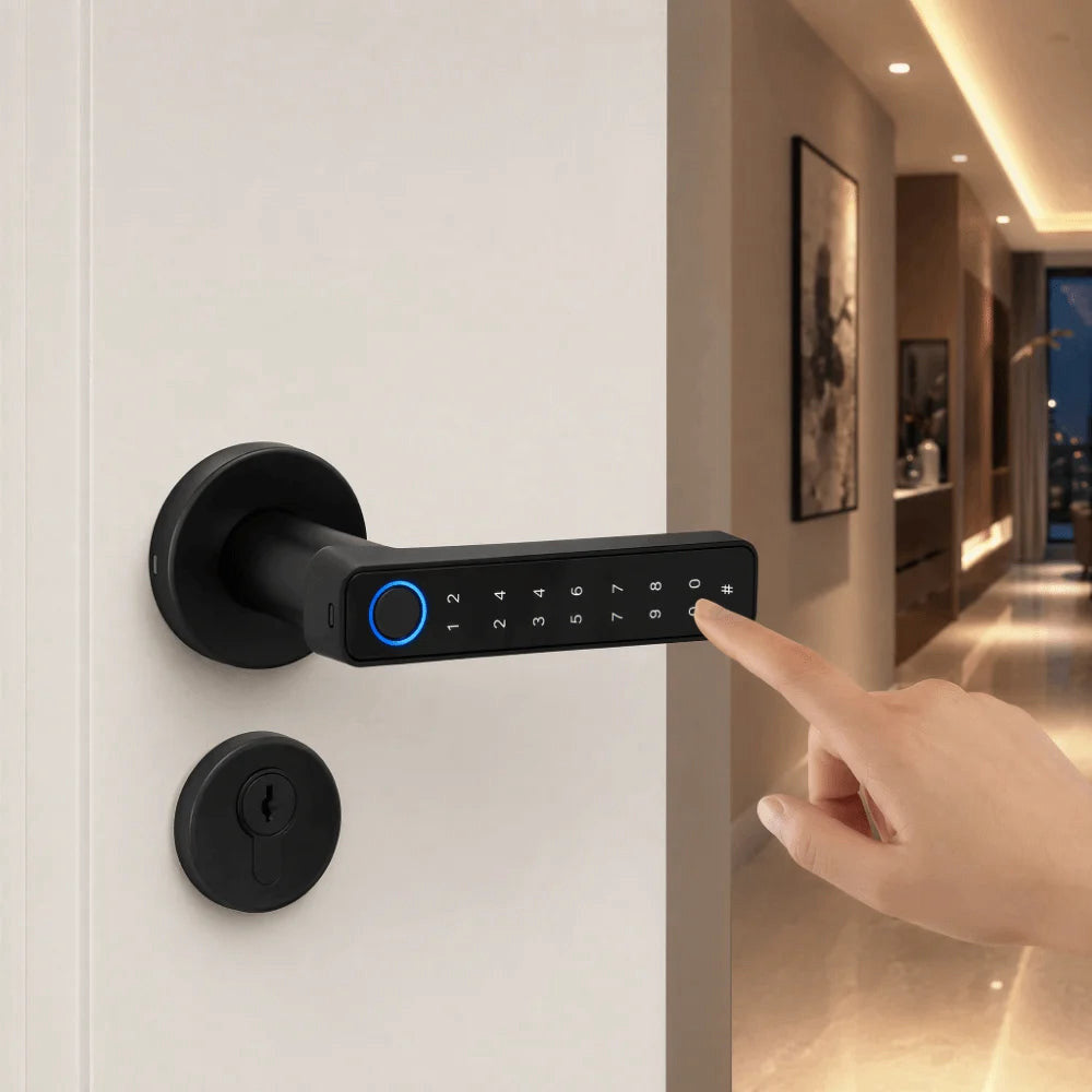 Fingerprint lever door lock with app and keypad – view 2