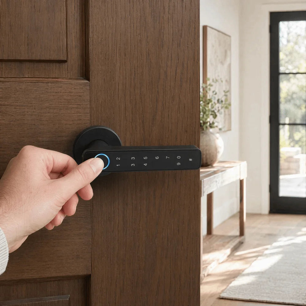 Fingerprint lever door lock with app and keypad – view 3