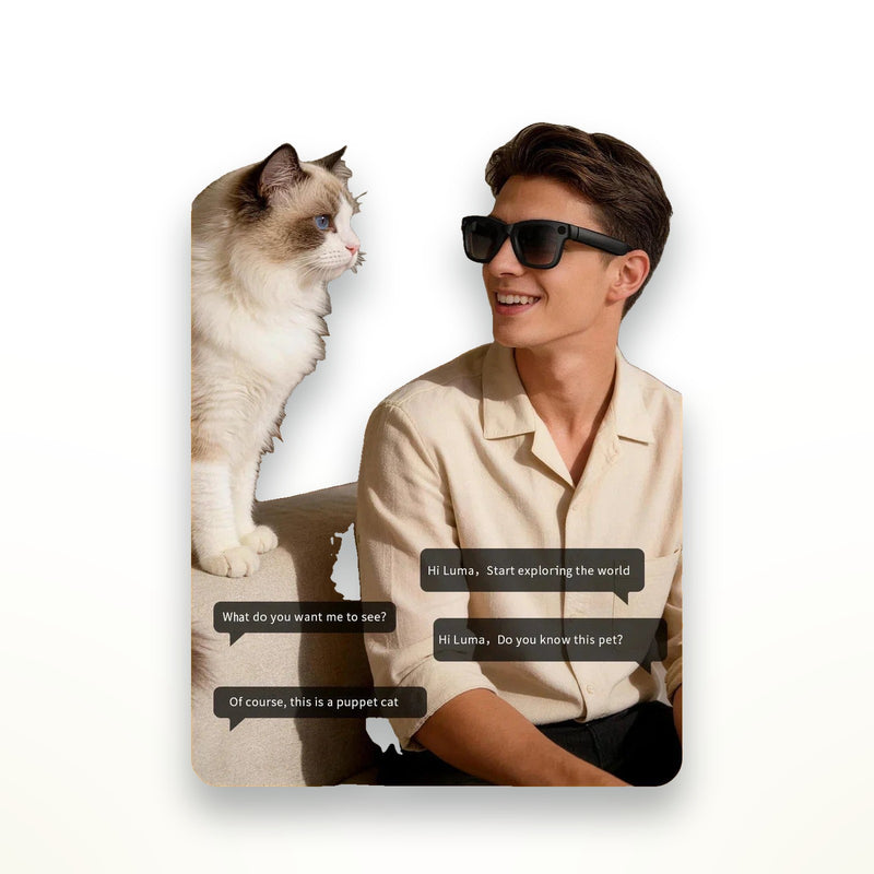 AI camera glasses with 8 MP camera and translation