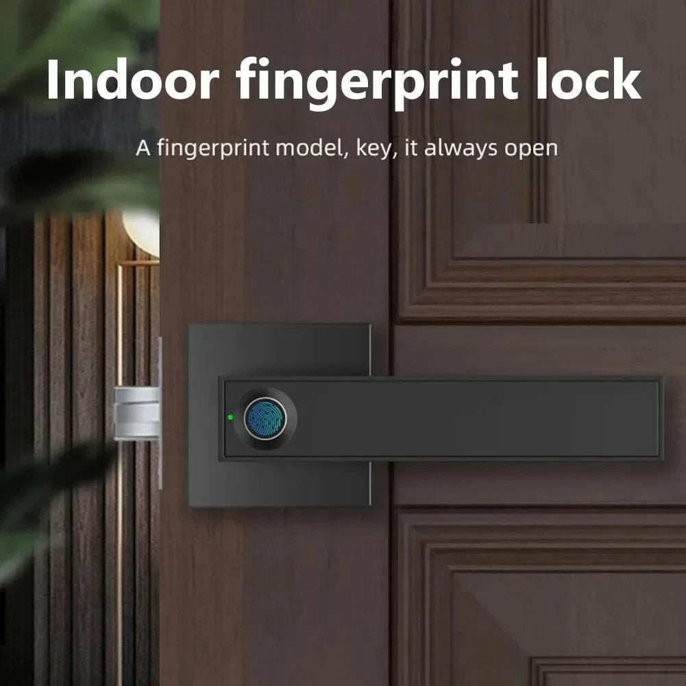 Fingerprint door handle lock with key backup