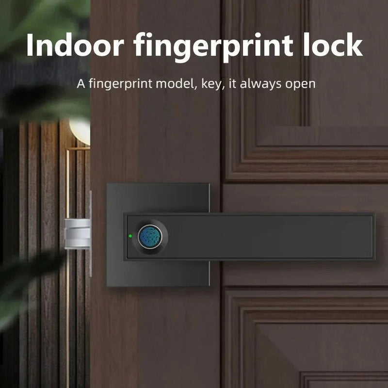 Fingerprint door handle lock with key backup