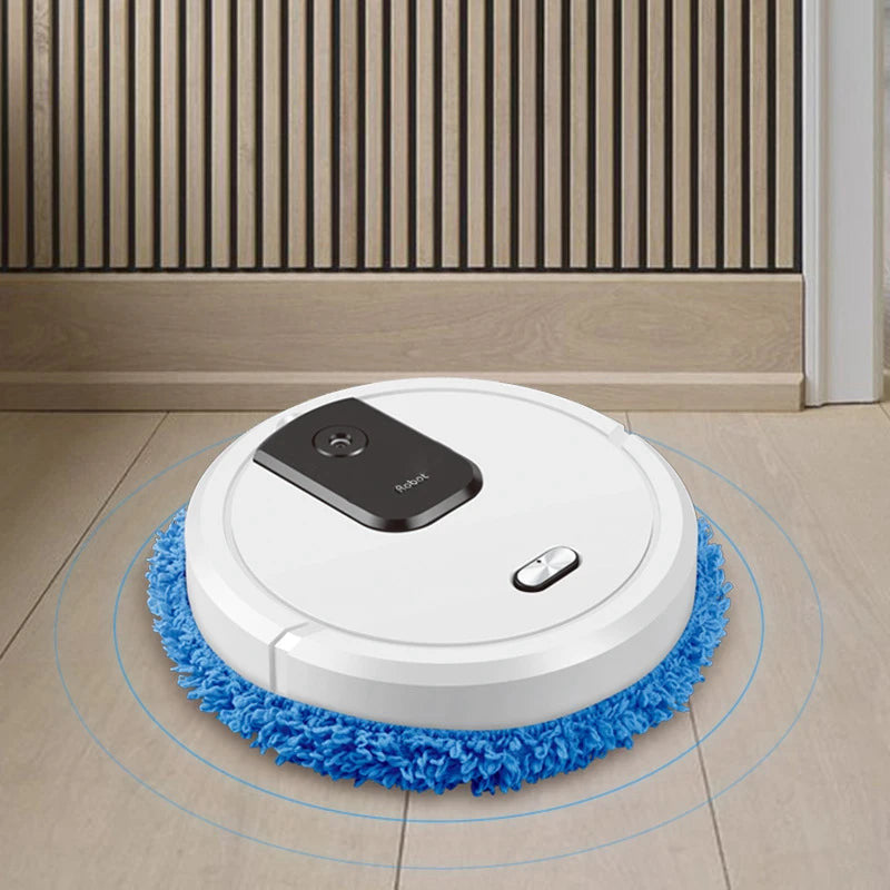 Mop robot with rotating pad and humidifying spray