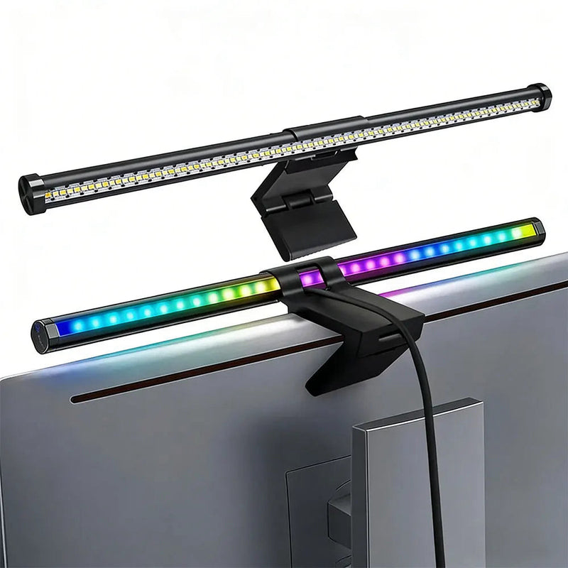 Monitor light bar with asymmetric light, USB