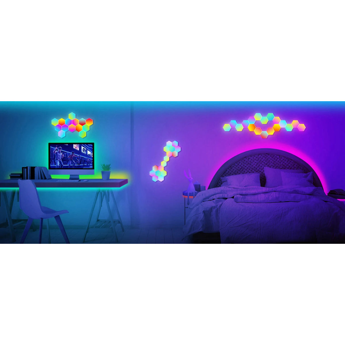 Hexagon LED wall panels with app and music sync – view 2