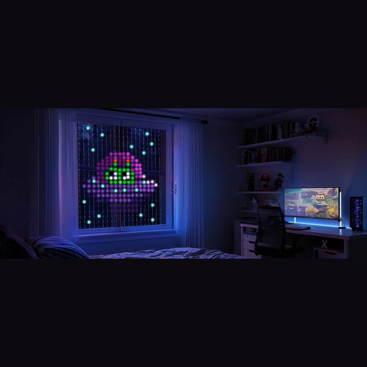 Smart LED curtain light with app patterns and text
