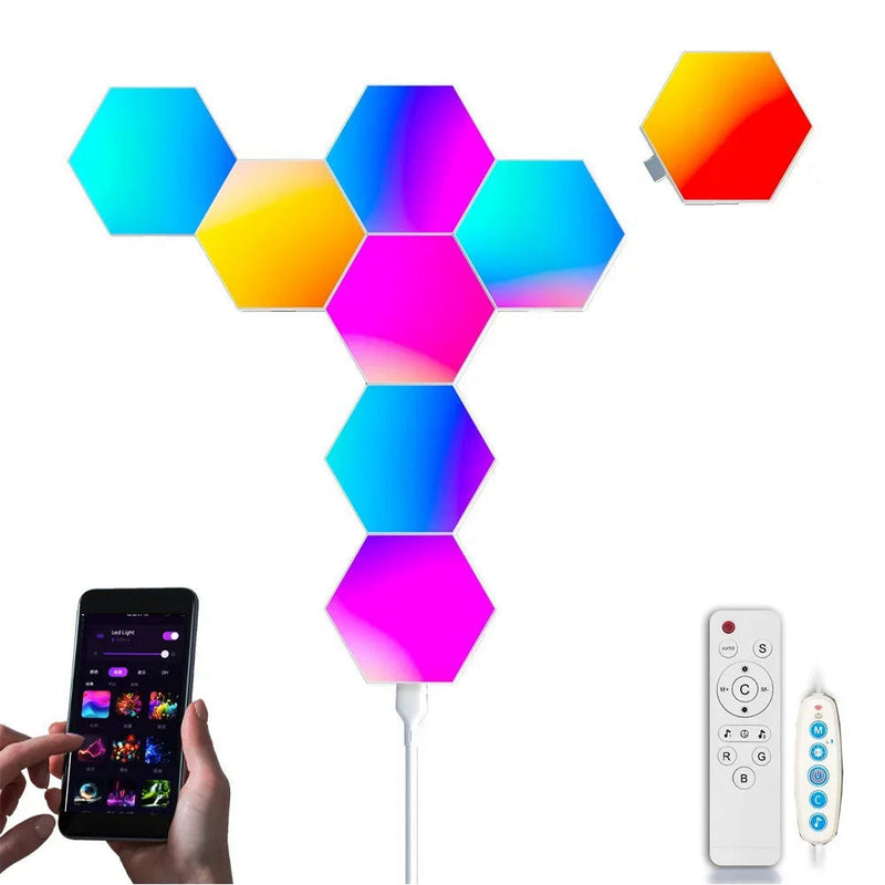 Hexagon LED wall lights with remote and app, 8 or 12