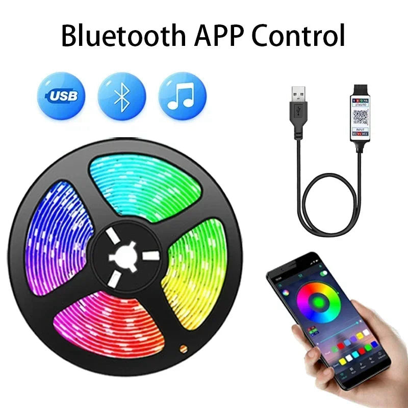 Bluetooth RGB LED strip, USB, 1–5 m