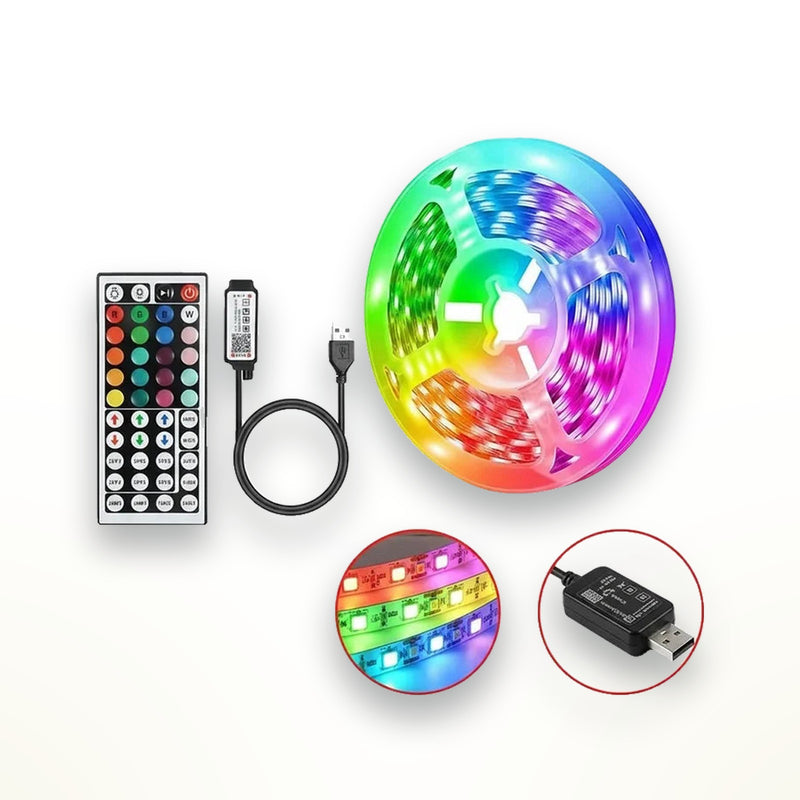 USB RGB LED strip, 5050, remote or app, 1–40 m
